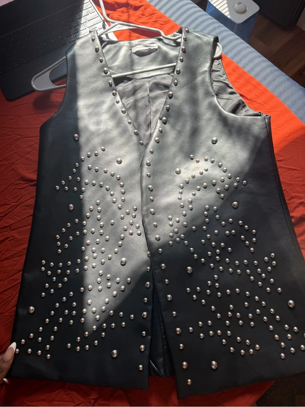 Studded Faux Leather Vest with Silver Accents